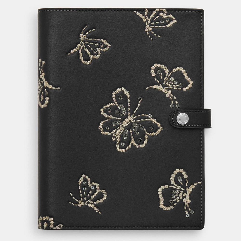 Coach CCF42 Notebook With Butterfly Print novelty leather/Silver
